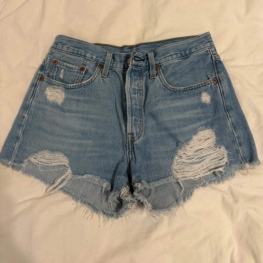 Levi's Light Blue Distressed Denim Jean Shorts